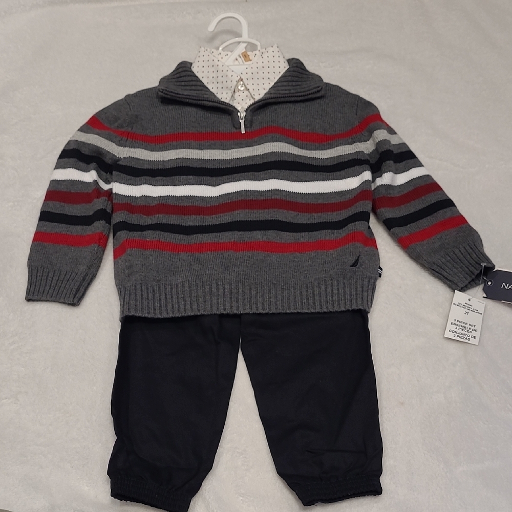 Nautica Gray and Red Sweater Set